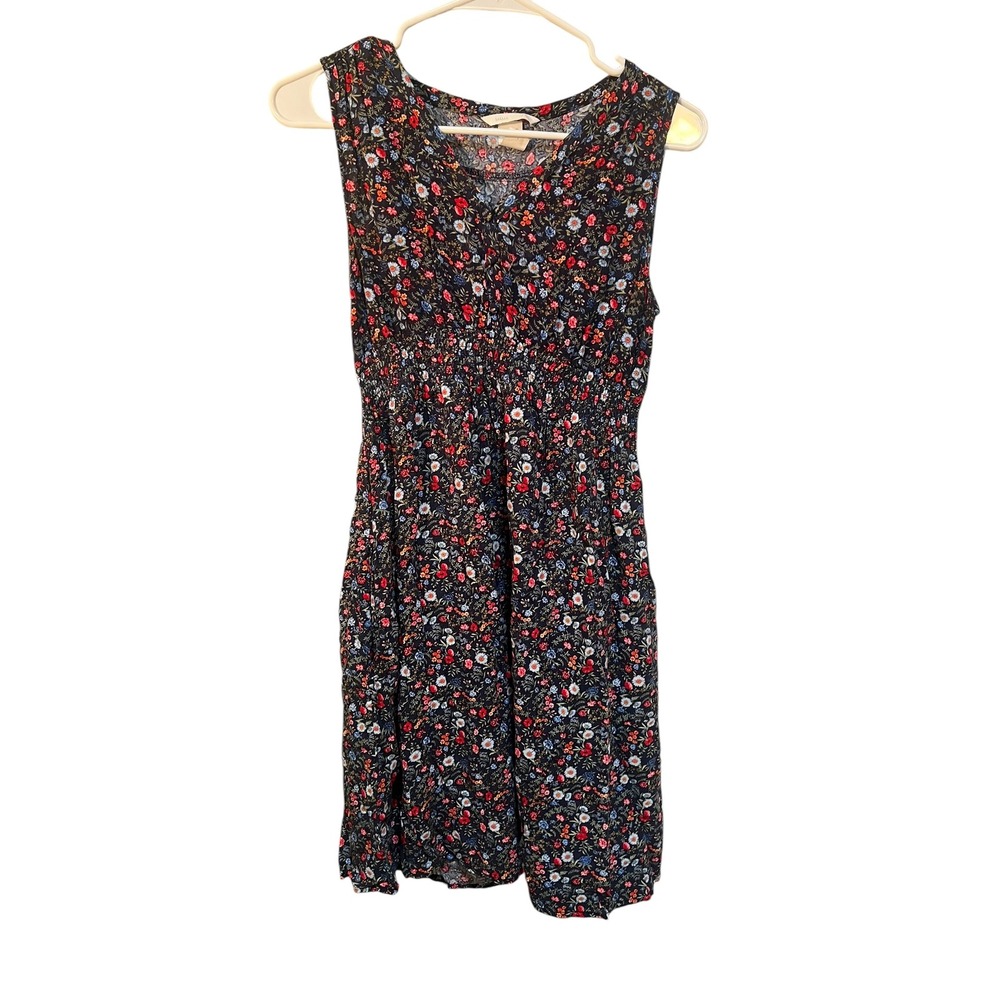 H&M Mama Women's Size Small Maternity Dress Sleeveless Navy Blue Floral V-Neck
